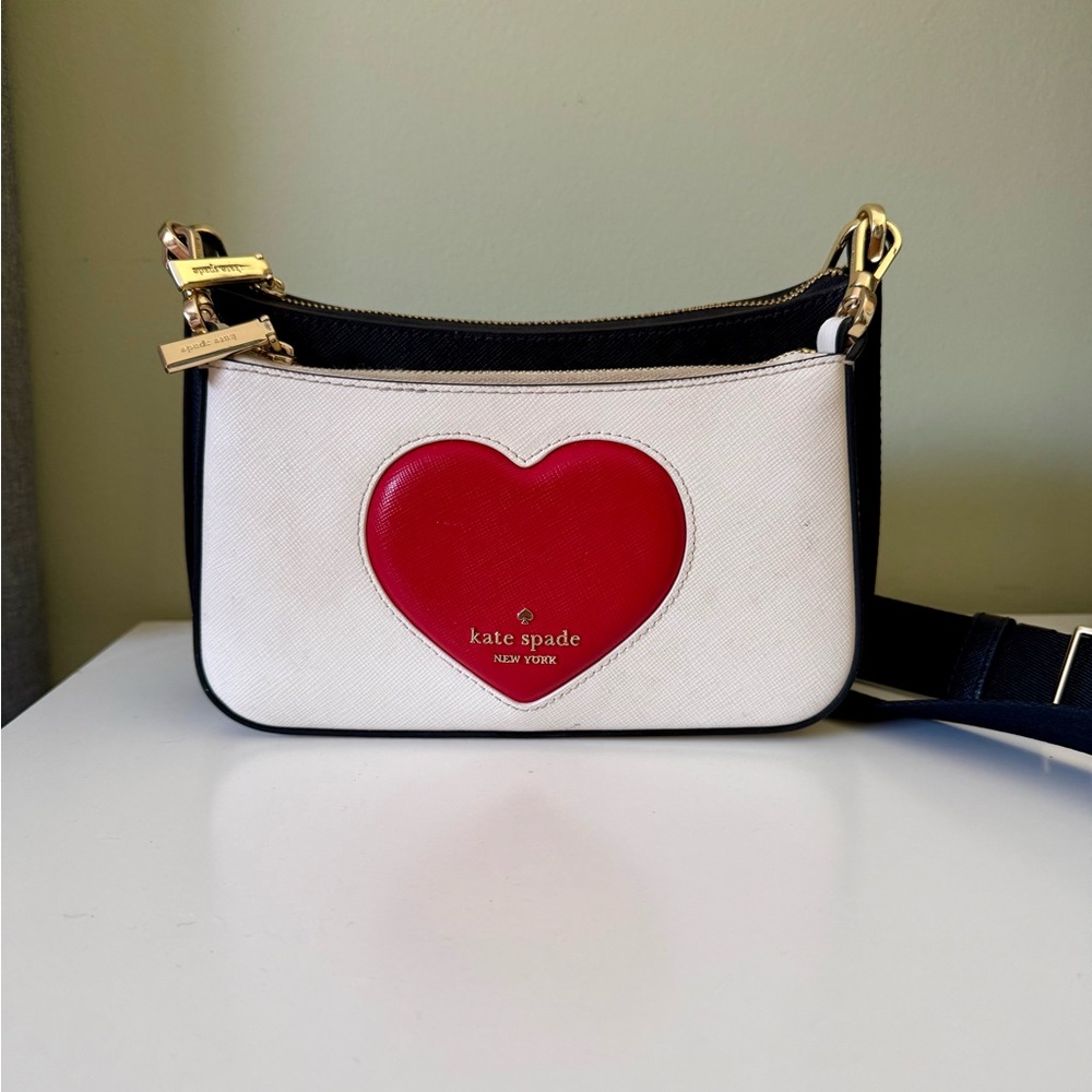 Kate Spade Black and White Crossbody Bag with Red Heart